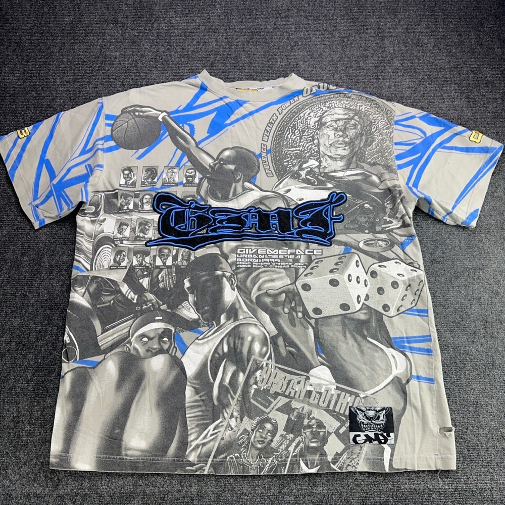 Givemeface GMF 0.3 Urban Gothic Graphic Tee Mens 2XL Grey Blue Y2K Streetwear